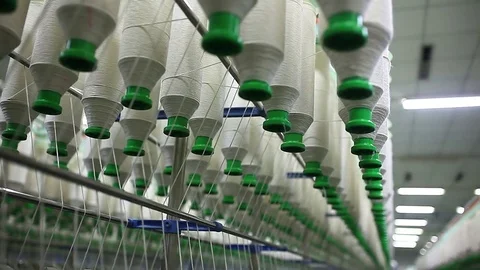 Rows of spindles in a textile mill Stock Footage 74191441