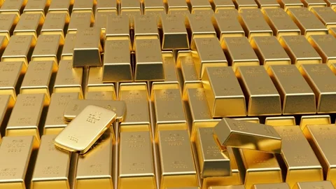 Rows of stacked gold bars shift in 3D animation. Stock Footage 338287043