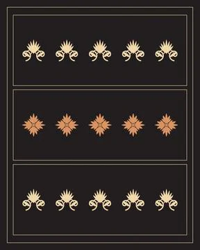Rows of stylized gold and copper floral emblems stand out against a nearly .. Stock Illustration