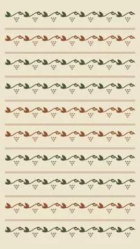 Rows of stylized grapevine curls and hanging clusters form a warm rustic bo.. Stock-Illustration