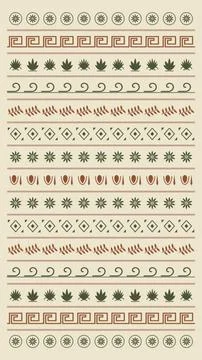 Rows of stylized leaves, spirals, diamonds, flowers, and plate-like motifs .. Illustrazione stock