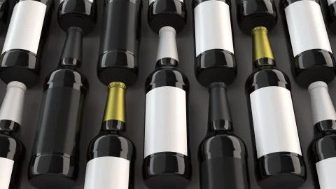 Rows of tall beer bottles with blank labels Stock Illustration