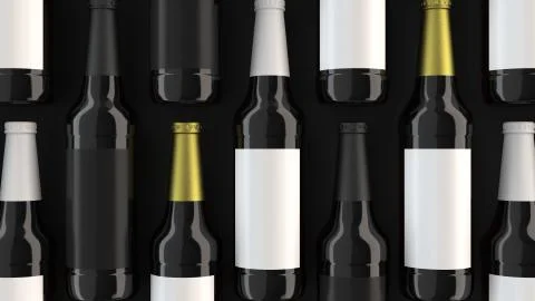 Rows of tall beer bottles with blank labels Stock Illustration