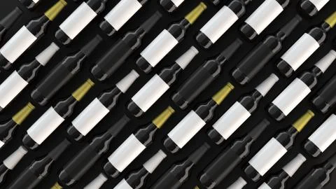 Rows of tall beer bottles with blank labels Stock Illustration