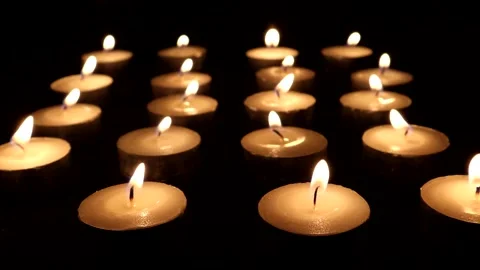 Rows of Tealight Candles With Black Background 스톡 동영상 132274716