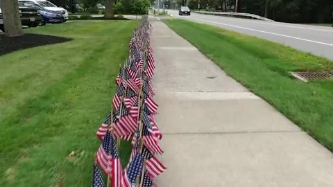 ROWS OF TINY AMERICAN FLAGS SHOWING PATRIOTISM Video stock 141230876