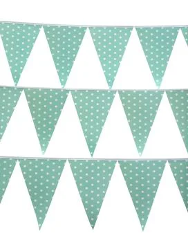 Rows of triangular bunting flags on white background. Festive decor Foto stock