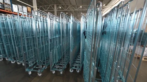 Rows of trucks for the goods in stock. on the background of other carts and Video stock 94899429