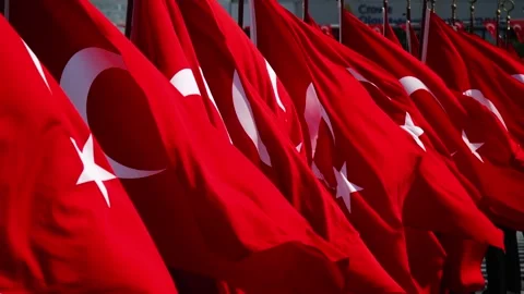 Rows of Turkish Flags Waving in Slow Motion Video 스톡 동영상 335381423