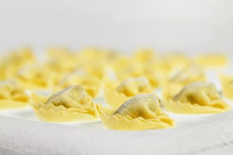Rows of uncooked tortellini Stock-Fotos