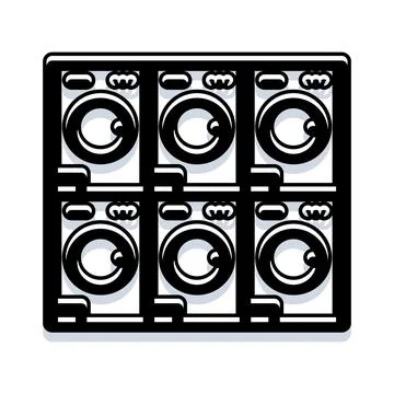 Rows of washing machines for self service laundry Illustrazione stock