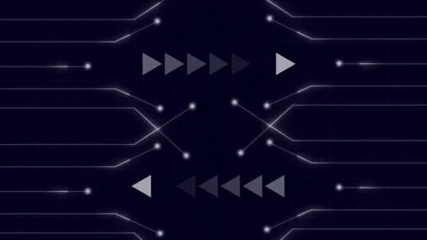 Rows of White Arrows and Intersecting Lines on Dark Circuit Board Backgroun.. Stock Footage 340998174