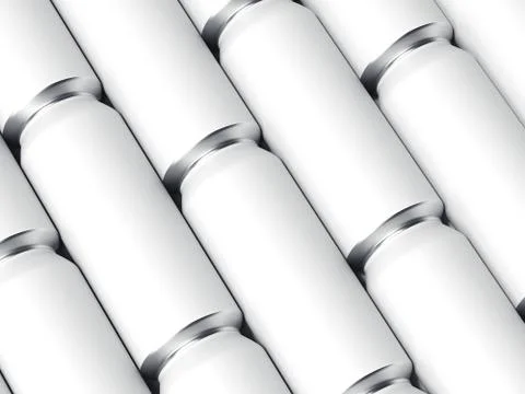 Rows of white beer cans. 3d rendering Illustrazione stock