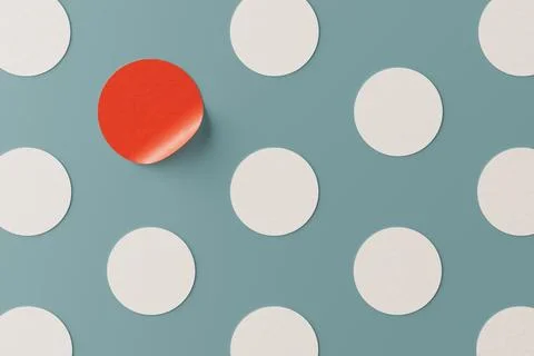 Rows of White Circle Note Sticks with One Red. 3d Rendering Stock Illustration