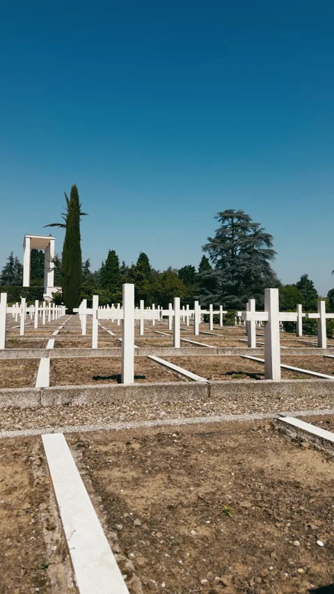 Rows of White Crosses in Cemetery for Memorial Day Stock Footage 336538149