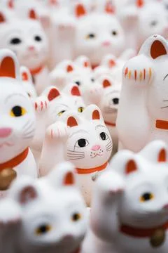 Rows of White Lucky Cat Statues in Japan Fotos Stock