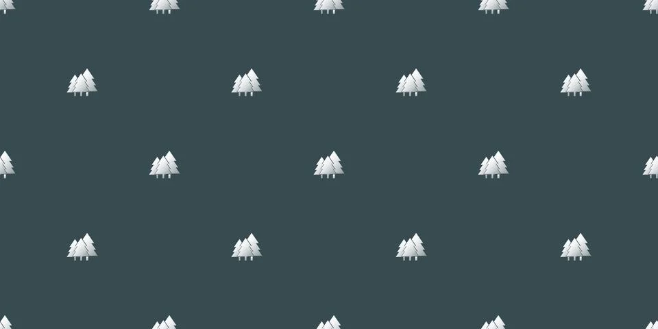 Rows of White Pine Tree Symbols on Grey Background, Seamless Texture for We.. イラスト素材