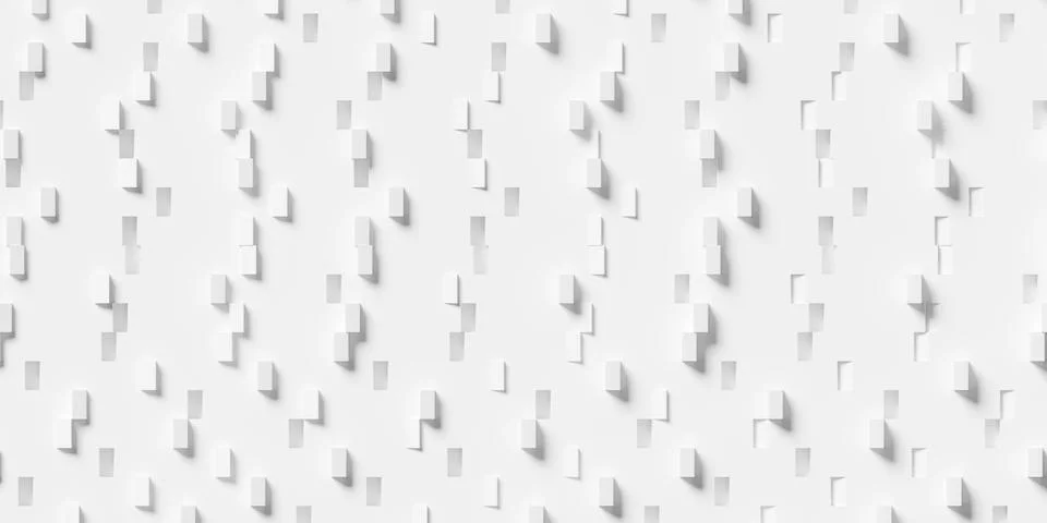 Rows of white random scaled cubes or boxes array on white background, abstr.. Stock Illustration