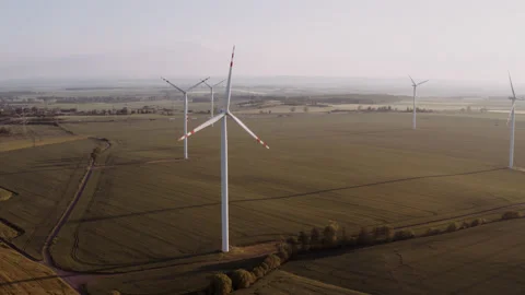 Rows of wind turbines, care for environment. Stock Footage 149111810