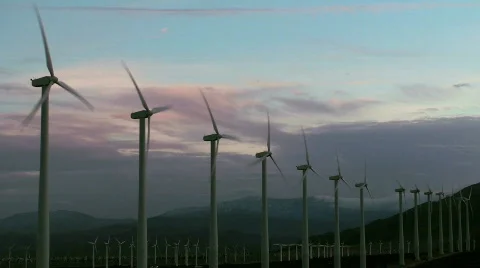Rows of wind turbines at dusk - HD  Video stock 356994