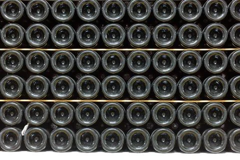Rows of Wine Bottle Bottoms in a Cellar Stock-Fotos