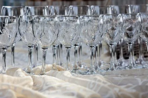 Rows of wine glasses Stock Photos