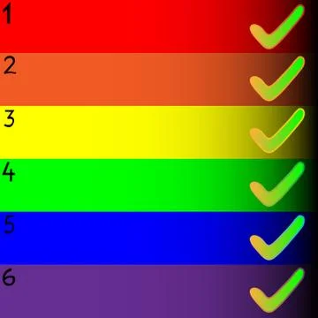 Rows for writing with rainbow colors and check mark Stock Illustration