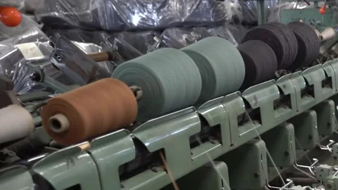 Rows Of Yarn Spools On Textile Factory Creel Vídeo Stock 339220504