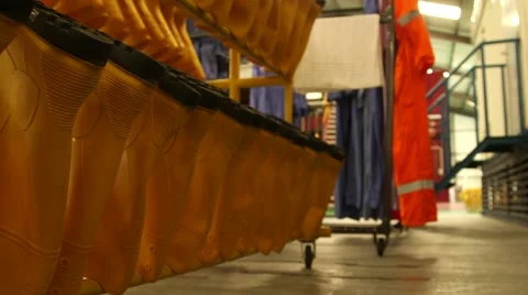 Rows Of Yellow Gumboots Stock Footage 63990700