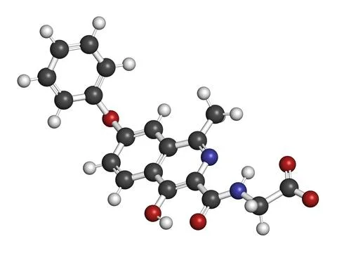 Roxadustat drug molecule. 3D rendering. Stock-Illustration
