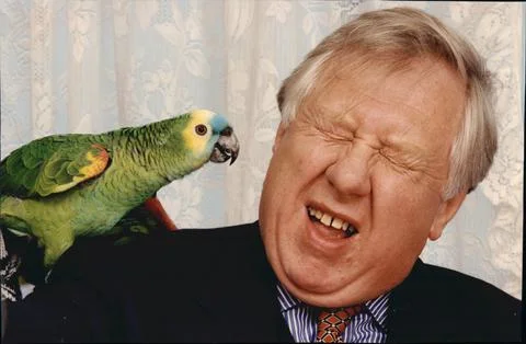 Roy Hattersley With Billy A Blue-front Amazon Parrot Contender For Britain's Cle Stock Photos