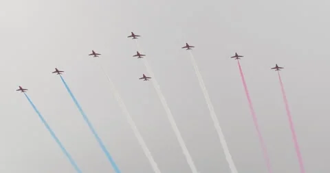 Royal Air Force Red Arrows Aerobatic Team - Guernsey 2021 - 50fps Stock Footage 252212720