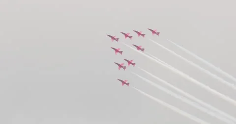 Royal Air Force Red Arrows Aerobatic Team - Guernsey 2021 - 50fps Stock Footage 252276946