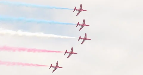 Royal Air Force Red Arrows Aerobatic Team - Guernsey 2021 - 50fps Stock Footage 252287241