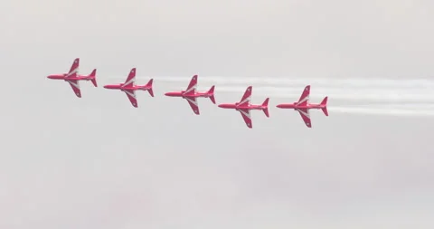 Royal Air Force Red Arrows Aerobatic Team - Guernsey 2021 - 50fps Stock Footage 252287325
