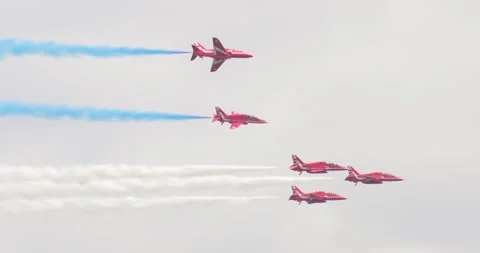 Royal Air Force Red Arrows Aerobatic Team - Guernsey 2021 - 50fps Stock Footage 252289290