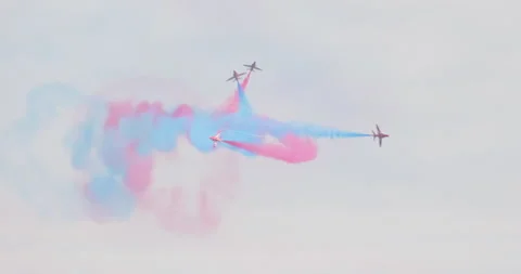 Royal Air Force Red Arrows Aerobatic Team - Guernsey 2021 - 50fps Stock Footage 252289492