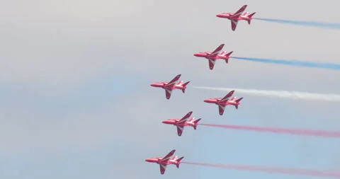 Royal Air Force Red Arrows Aerobatic Team - Guernsey 2021 - 50fps Stock Footage 252289970