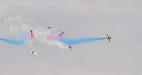 Royal Air Force Red Arrows Aerobatic Team - Guernsey 2021 - 50fps Stock Footage 252290364