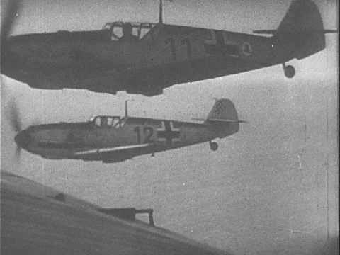 The Royal Air Force takes off and dogfights with Nazi warplanes in the skies Stock Footage 79453757