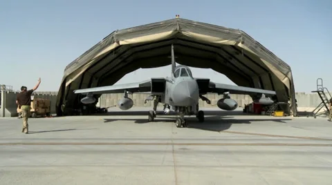 Royal Air Force Tornado jet Leaving for Mission Stock Footage 32584595
