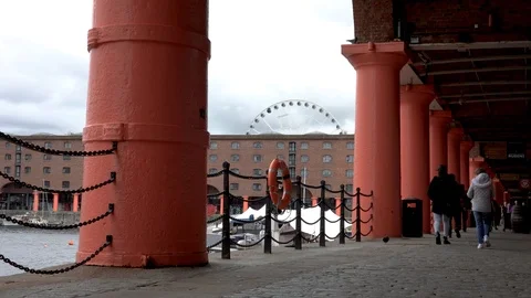 The Royal Albert Docks outside the Tate Museum in Liverpool Stock Footage 118279956
