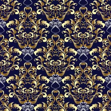 Royal Baroque seamless pattern. Vector dark blue floral background wallpaper 스톡 일러스트