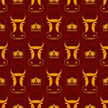 Royal beef seamless pattern. cow and crown regal background. Farm animal text Illustrazione stock