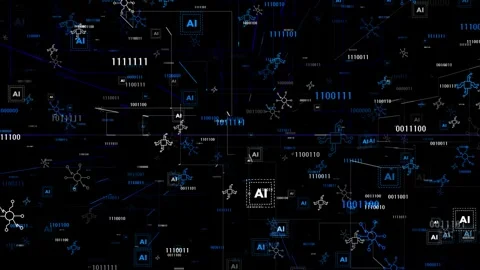 Royal blue 3d technology element artificial intelligence matrix black background Stock Footage 272428925
