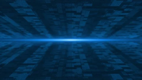 Royal blue flying particles in digital 3d technologic cyberspace with light rays Stock Footage 271329919