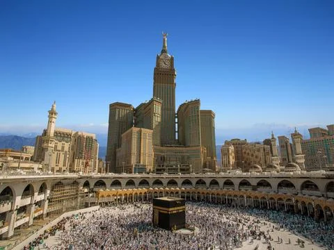 Royal clock tower in makkah Stock Photos