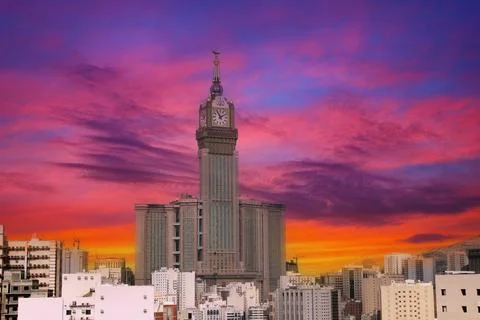 Royal Clock Tower with sunset. Mecca,Saudi Arabia Foto stock