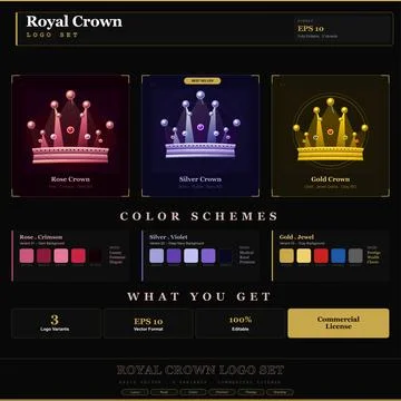 Royal Crown Logo Set 3 Variants Luxury Jewel Crown Vector Stock Illustration