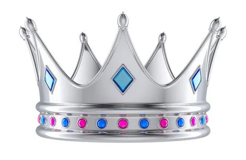 Royal Crown, platinum or silver with gems. 3D rendering Stock Illustration